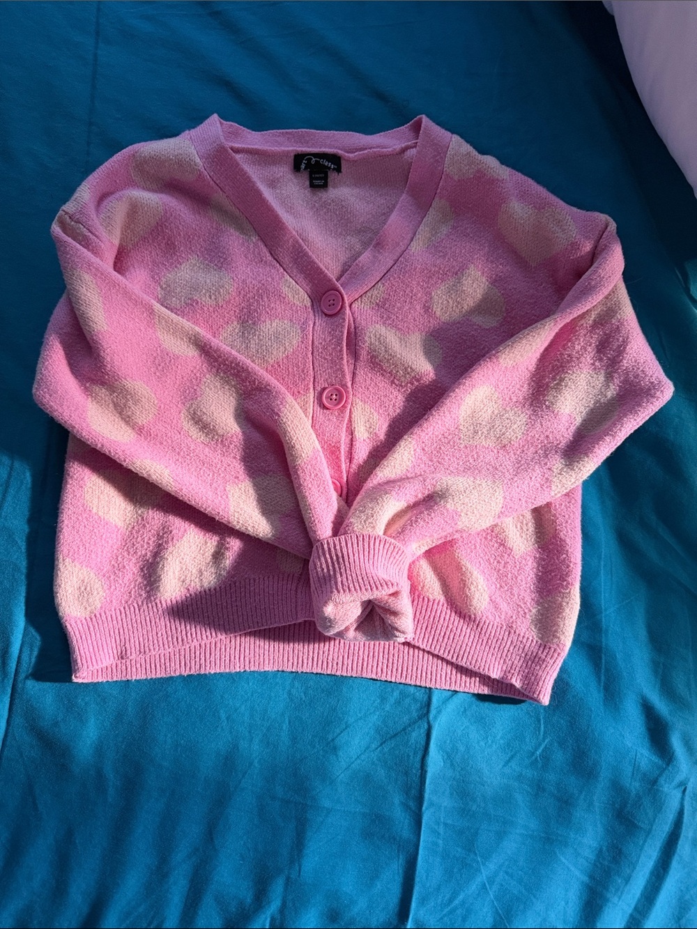 Art Class Pink heart Polka Dot Button-Up V-Neck Cardigan